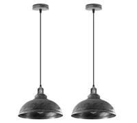 Ledsone 2 Pcs Vintage Pendant Dome Light Shade Industrial Hanging Pendant Light Ceiling Lighting (Brushed Silver)