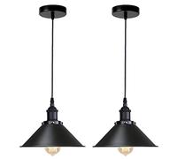 LEDSone 2 Set Black Ceiling Pendant Light Fitting, Vintage 22cm Metal Cone Light Shade, Island Hanging E27 Screw Bulb Holder, 100cm Adjustable Cable, 10cm Ceiling Rose for Kitchen Living Room Home