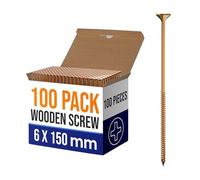 LEDSone 100 pcs box of 6 x 150 mm wood screw Grab Point multi purpose Self tapping screws Strong wood working screws Patented design Countersinking screw Ultra sharp Quick fences door screws