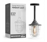 LEDSone 20mm Conduit Pipe Pendant Light E27 Industrial Grey Metal Cage Ceiling Hanging Lamp 30cm Drop Steampunk Kitchen Island Workshop Factory Lighting Energy Efficient
