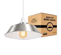 LEDSone 22cm Metal Satin Nickel Bowl Shape 4cm Top Hole Lampshade for Pendant Light Replacement Living Room, Bedroom Vintage Ceiling Light Shade