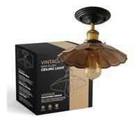 LEDSone 22cm Semi Flush Mount Ceiling Light, Industrial Vintage Brushed Copper Metal Shade with E27 Holder, Indoor Ceiling Fixture for Bedroom, Kitchen, Living Room
