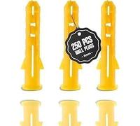 LEDSone 250Pcs Yellow Wall Plugs Plasterboard, 8mm Raw Screw Plugs Plastic Fish Type Extension Raw Plugs Fixings for Masonry Effective Mounting of TV's Mirrors Screw (8mm Yellow)