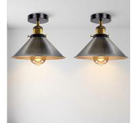 LEDSone 2Pc Semi Flush Ceiling Light Satin Nickel Metal Cone Shade E27