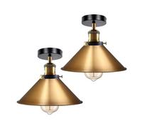 LEDSone 2Pcs Flush Mount Ceiling Light E27 Metal Yellow Brass Cone Shade with Bulb