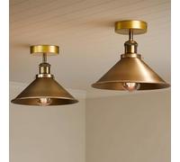 LEDSone 2Pcs Indoor Flush Mount Ceiling Lamp Metal E27 Yellow Brass Cone Shade