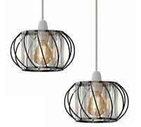 LEDSone 2Pcs Modern Crystal Glass Light Shade with Bulb 16cm Easy Fit Metal Hanging Ceiling Pendant Light Fixtures Chandelier Light Fitting Lamp Cage for Hallway Dining Room Living Room (Black)