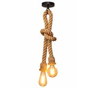 LEDSone Hemp Rope Pendant Light, Industrial 2 Heads Ceiling Pendant Light Fitting, Retro E27 Height Adjustable Pendant Light Fixture for Dining Room Hallways Cafe Restaurant bar
