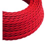 LEDSone 3 Core 3m Twisted Red Fabric Lighting Cable Vintage Style Double Insulated Flexible Braided Cord for Pendant Lights, Chandeliers, and DIY Electrical Projects