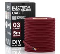 LEDSone 3 Core Round 5 Meter Black Fabric Braided Flex Lighting Cable, Vintage Electrical Cable Wire Flexible Fabric DIY Electrical Wire for Lamps, Flex Cables for Appliances (Burgundy)