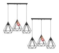 LEDSone 3 Head Black Vintage Industrial Ceiling Hanging Light Shade Loft Style Metal Ceiling Pendant Lamp for Kitchen Island, Living Room, Dining Room E27 UK Holder Kit. (Black 2 Pack)