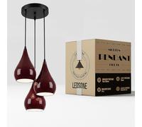LEDSone 3 Head Ceiling Pendant Light - Easy Fit Light Pendant Metal 16cm Tear Drop Modern Ceiling Hanging Pendant Light Burgundy Shade Light Fitting Fixture for Living Room Dining Room Bar Cafe