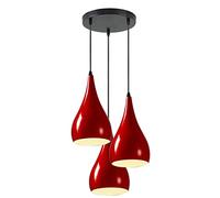 LEDSone 3 Head Ceiling Pendant Light, Modern Metal Tear Drop Ceiling Hanging Pendant Light Shade Cluster Light Fitting Fixture E27 Lighting for Living Room, Bedroom, Dining Room, Hallways (Red)