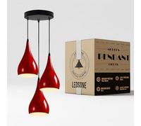 Ledsone 3 Head Ceiling Pendant Light, Modern Red Metal Tear Drop Hanging Light Fitting Fixture E27 Lighting