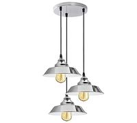 LEDSone 3 Head Chrome Pendant Light Fittings, Bowl Shade Suspended Loft Triple Hanging Pendant Ceiling Lights with Adjustable Cable for Kitchen Island Living Room Dining Room