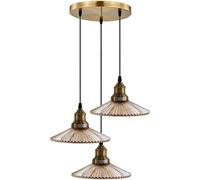 LEDSone 3 Head Glass Ceiling Pendant Lights 22 cm Yellow Brass Finish E27 Adjustable Hanging Lamp Fixture for Loft Kitchen Living Room Bedroom Dinning Table Hallway
