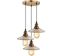 LEDSone 3 Head Glass Pendant Light Yellow Brass E27 Ceiling Hanging Lamp