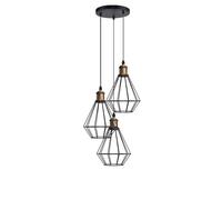 LEDSone 3 Head Hanging Pendant Light, Black Wire Cage