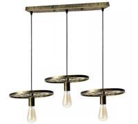 LEDSone 3 Head Industrial E27 Wheel Pendant Light Brushed Brass Hanging Fixer with 50 cm Large Ceiling Plate for Kitchen Island Dining Room Hallway Living Room.