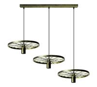 LEDSone 3 Head Industrial E27 Wheel Pendant Light Brushed Brass Hanging Fixer with 50 cm Large Ceiling Plate for Kitchen Bedroom Hallway Living Room Cafe.