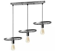 LEDSone 3 Head Industrial E27 Wheel Pendant Light Brushed Silver Hanging Fixer with 50 cm Large Ceiling Plate for Kitchen Island Bedroom Hallway Living Room.