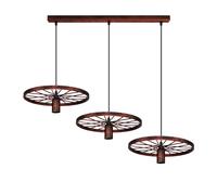 LEDSone 3 Head Industrial E27 Wheel Pendant Light Rustic Red Hanging Fixer with 50 cm Large Ceiling Plate for Kitchen Island Bedroom Hallway Living Room.