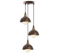 LEDSone 3 Head Industrial Light Ceiling Pendant, Easy Fit Light Metal Lamp Shade 22cm, Vintage Lighting E27 Base Adjustable Cord Hanging Lighting for Bedroom, Hallway, Office. (Round+Bulb, Shade)