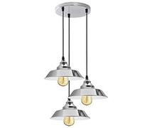 Ledsone 3 Head Industrial Retro Chrome Ceiling Pendant With Adjustable Height For Kitchen Bedroom Living Dining Room