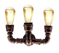 LEDSone 3 Head Industrial Vintage Water Pipe Wall Light Rustic Red E27 Steampunk Interior Lighting Fixture for Loft, Bedroom, Living Room, Bedside, Hallway. (3 Way Rustic Red)