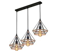 LEDSone 3 Head Metal & Rope Pendant Ceiling Lights Vintage 24cm Lightshade 50cm Long Bar Hanging Lamp Retro E27 Light Fixture for Living Room, Kitchen, Hallways, Restaurant