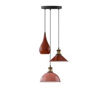 LEDSone 3 Head Modern Pendant Light Metal Burgundy with Various Shade Lampshades E27 Ceiling Lamp Fitting for Kitchen Living Room Bar Coffee Shop Restaurant Studio