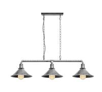 LEDSone 3 Head Pipe Ceiling Pendant Light 102 cm Brushed Silver E27 Cone Metal Lamp Shade Adjustable Chain Steampunk Hanging Fixture for Kitchen Island, Dining Room, Bar, Loft