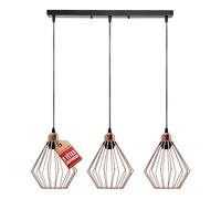 LEDSone 3 Head Rose Gold Vintage Industrial Ceiling Hanging Light Cage Shade Loft Style Metal Ceiling Pendant Lamp for Kitchen Island, Living Room, Dining Room E27 UK Holder Kit (Diamond- Rose Gold)