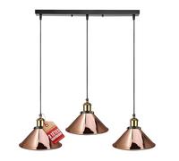 LEDSone 3 Head Rose Gold Vintage Industrial Ceiling Hanging Light Shade Loft Style Metal Ceiling Pendant Lamp for Kitchen Island, Living Room, Dining Room E27 UK Holder Kit, Rose Gold, Cone