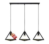 LEDSone 3 Head Vintage Industrial Ceiling Hanging Light Shade Loft Style Metal Triangle Cage Ceiling Pendant Lamp for Kitchen Island, Living Room, Dining Room E27, Black, Triangle