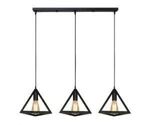 LEDSone 3 Head Vintage Industrial Ceiling Hanging Light Shade Loft Style Metal Triangle Cage Ceiling Pendant Lamp for Kitchen Island, Living Room, Dining Room E27, Black, Triangle