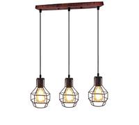 LEDSone 3 Head Vintage Metal Cage Light Industrial Pendant Shade, Rustic Red Wire Cage Hanging Ceiling Light E27 Holder Fitting with 50cm Ceiling Plate