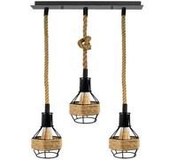 LEDSone 3 Head Vintage Pendant Light - E27 Hemp Rope Ceiling Light Fitting with Metal Cage | 1m Twisted Cable | Kitchen, Dining Room, Bar, Café