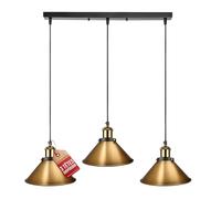 LEDSone 3 Head Yellow Brass Vintage Industrial Ceiling Hanging Light Shade Loft Style Metal Ceiling Pendant Lamp for Kitchen Island, Living Room, Dining Room E27 UK Holder Kit (Cone-Yellow Brass)