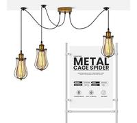 LEDSone 3 Heads Cage Spider Hanging Lamp Adjustable Pendant Lighting Vintage Style Spider Semi Flush Mount Yellow Brass Ceiling Light Fixture for Dining Room Kitchen Bedroom Without Bulb