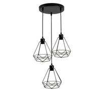 Ledsone 3 Light Black Geometric Pendant Lamp With Industrial Metal Cage Design For Kitchen Dining Room Or Living Room