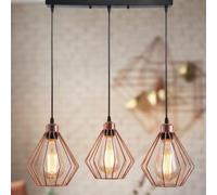LEDSone 3 Light Pendant Ceiling Light Rose Gold E27 Adjustable Hanging Lamp