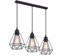 LEDSone 3 Light Pendant Light Height Adjustable, E27 Ceiling Lights Metal Square Plate Hanging Lights for Living Room, Dining Room, Coffee Shop (Black(Type 2), Without-Bulb)