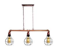 LEDSone 3 Lights Industrial Pendant Light, Adjustable Rise and Fall Retro Lighting Ceiling Light for Kitchen Island Diningroom Table Billiard Table (Rustic Red 2 Pack)