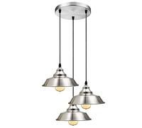 LEDSone 3 Lights Industrial Retro Ceiling Pendant Lights 22 cm Satin Nickel Metal Industrial Adjustable Height Hanging Light for Kitchen Island for Kitchen
