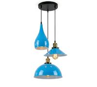 LEDSone 3 Lights Light Blue Pendant Light E27 Metal Multiple Lampshade Hanging Industrial Ceiling Fixture for Kitchen Bedroom Living Dining Room and Home Decoration Improvements
