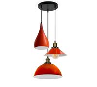 LEDSone 3 Lights Orange Pendant Light E27 Metal Multiple Lampshade Hanging Industrial Ceiling Fixture for Kitchen Bedroom Living Dining Room and Home Decoration Improvements