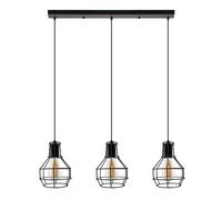 LEDSONE 3-Lights Pendant Lights Geometric Metal Cage Lampshade E27 Vintage Hanging Lamp Black Adjustable Pendant Light Fitting for Bedroom Living Room Dining Room Style 3 with Bulb