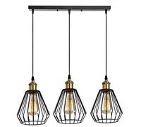 LEDSone 3 Lights Vintage Pendant Light, E27 Black Geometric Cage Style Wire Lampshade Industrial Kitchen Lights Ceiling Pendant Lights Ideal for Bedroom Living Dining Room Hallway