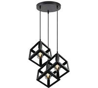 LEDSone Modern Vintage Black 3 Head Pendant Light Fittings, Square Wire cage Loft Bar Triple Hanging Pendant Ceiling Lights with Adjustable Cable for Kitchen Island Living Room (Black (Square))